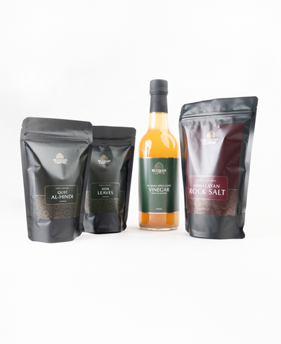 Complete Ruqyah Bath Treatment Pack with Sidr leaves, ACV, Qust and Himalayan salt. Sunnah-based detox for sihr, evil eye, hasad and jinn cleansing.