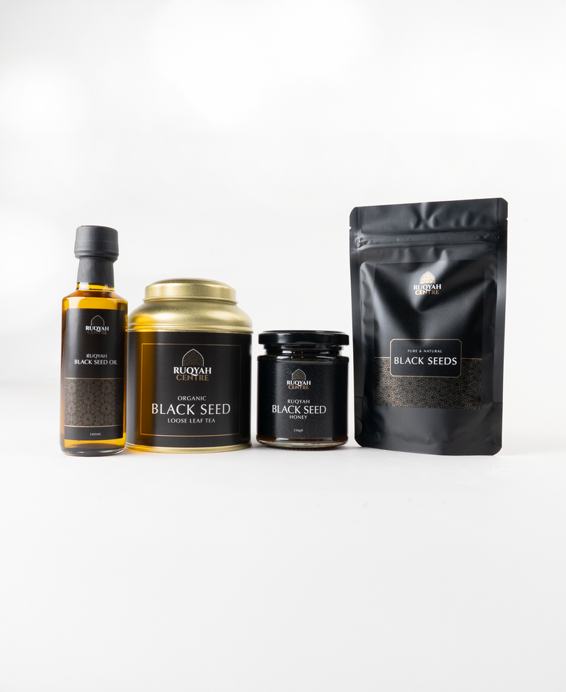 Complete Black Seed Collection for Sunnah healing, immunity, detox, energy and Ruqyah support. Includes Black Seed tea, Black Seed honey, Black seed oil and whole Black seeds.
